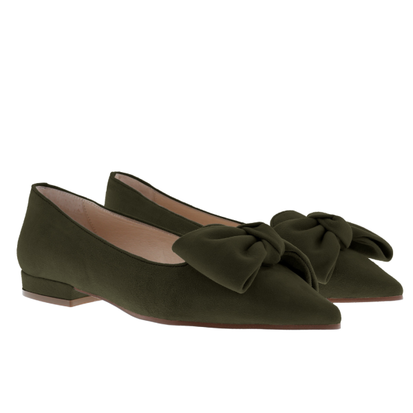 Spitze Ballerinas mit Schleife Oliv